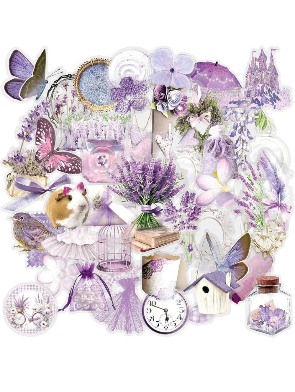 Lavender Collage Decorative Sticker Sheet - Purple Accents